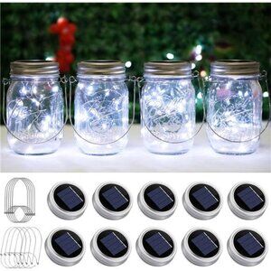Solar Mason Jar Lights 10 Pack 20 LED Waterproof Outdoor Fairy Firefly Lights